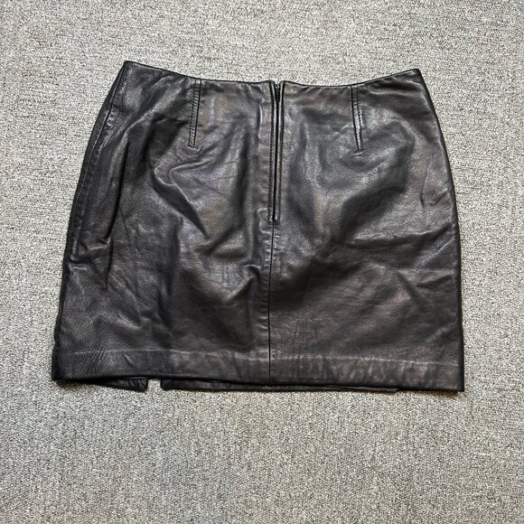 Vintage Express 100% Genuine Leather Black Slit Mini Skirt Size 9 / 10 - Picture 5 of 5